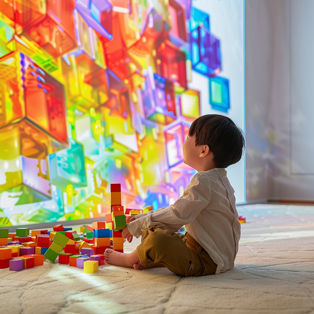 Child with large format digital wall